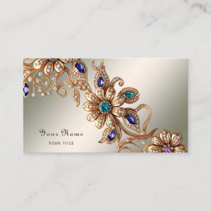 Elegant Gold Jewel Flowers Business Card