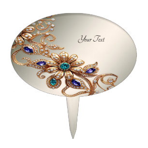 Elegant Gold Jewel Flowers Cake Topper