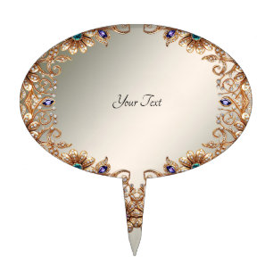 Elegant Gold Jewel Flowers Cake Topper