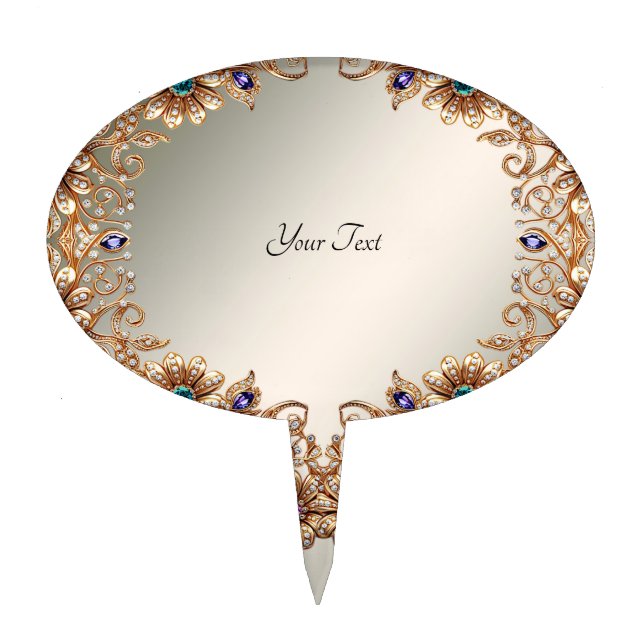 Elegant Gold Jewel Flowers Cake Topper (Front)