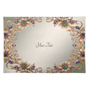 Elegant Gold Jewel Flowers Cloth Placemat
