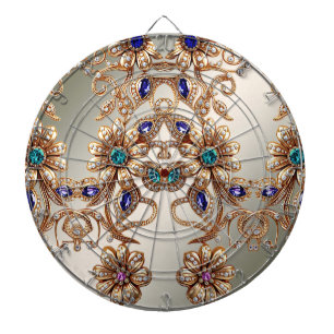 Elegant Gold Jewel Flowers Dartboard