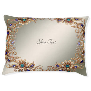 Elegant Gold Jewel Flowers Dog Bed