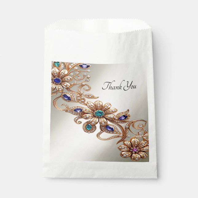 Elegant Gold Jewel Flowers Favor Bag (Front)