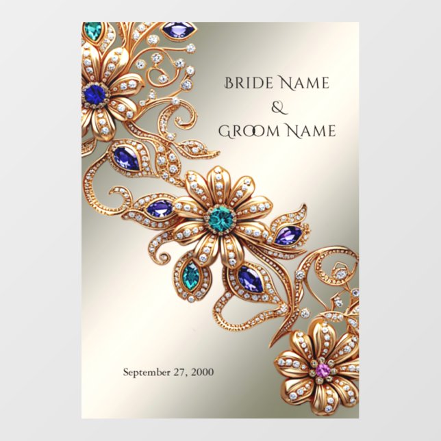 Elegant Gold Jewel Flowers Floor Decal (Front)