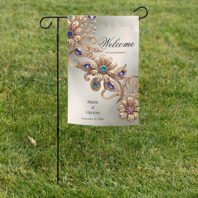 Elegant Gold Jewel Flowers Garden Flag (In SItu)