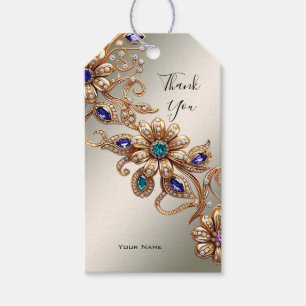 Elegant Gold Jewel Flowers Gift Tag