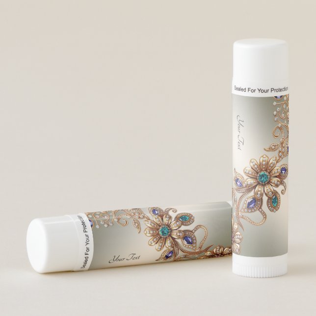 Elegant Gold Jewel Flowers Lip Balm (Front)