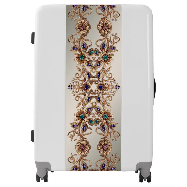 Elegant Gold Jewel Flowers Luggage (Front)
