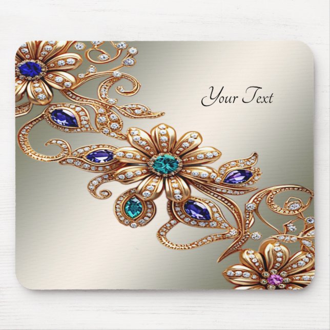 Elegant Gold Jewel Flowers Mousepad (Front)
