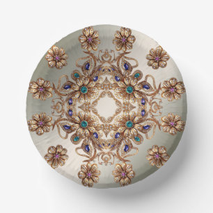 Elegant Gold Jewel Flowers Paper Bowls