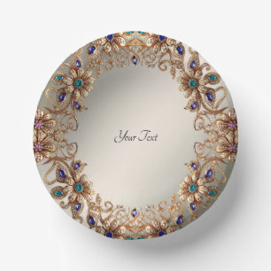 Elegant Gold Jewel Flowers Paper Bowls