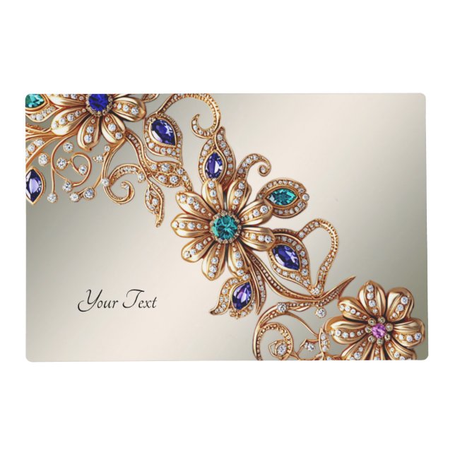 Elegant Gold Jewel Flowers Paper Placemat (Front)