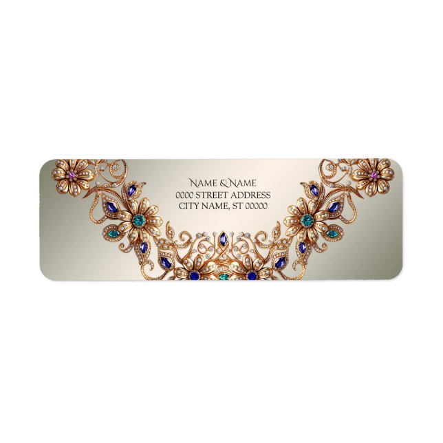 Elegant Gold Jewel Flowers Return Address Label (Front)