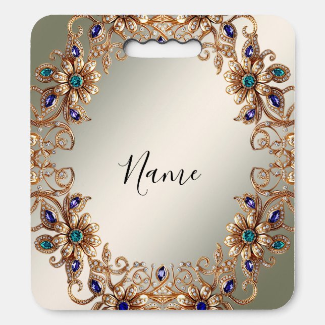 Elegant Gold Jewel Flowers Stadium Seat Cushion (Front Vertical)