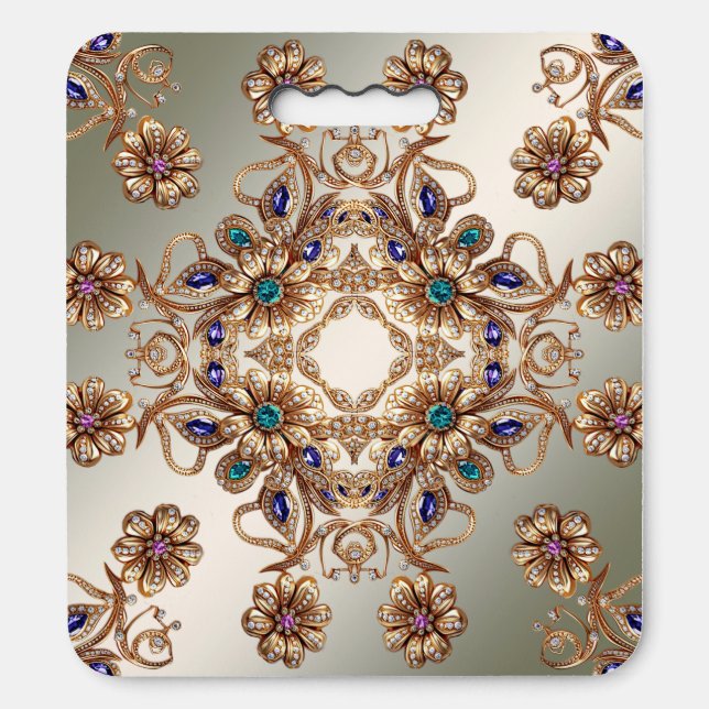 Elegant Gold Jewel Flowers Stadium Seat Cushion (Front Vertical)