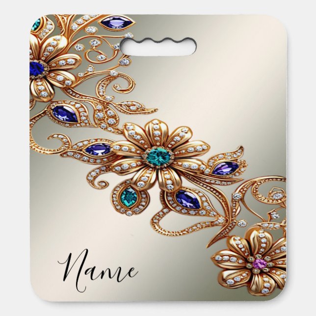 Elegant Gold Jewel Flowers Stadium Seat Cushion (Front Vertical)
