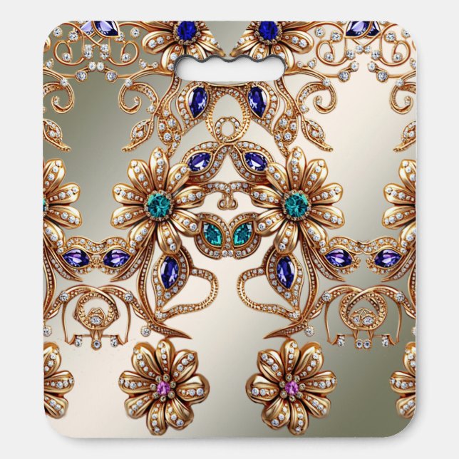 Elegant Gold Jewel Flowers Stadium Seat Cushion (Front Vertical)