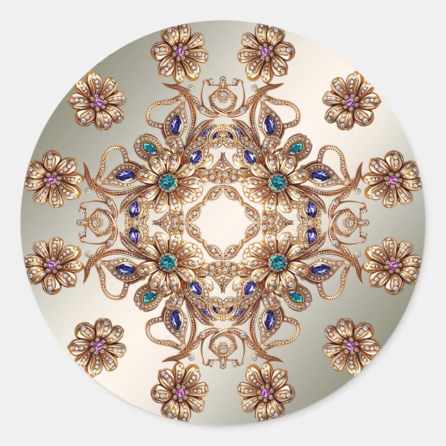 Elegant Gold Jewel Flowers Sticker (Front)