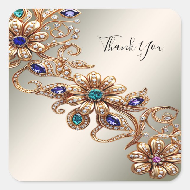 Elegant Gold Jewel Flowers Sticker (Front)