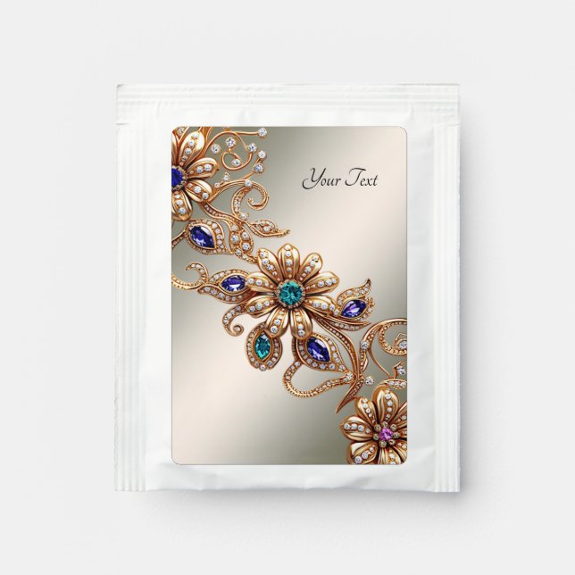 Elegant Gold Jewel Flowers Tea Bag Drink Mix (Front)