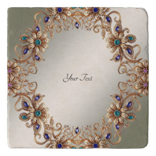 Elegant Gold Jewel Flowers Trivet