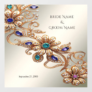 Elegant Gold Jewel Flowers Wedding Floor Decal