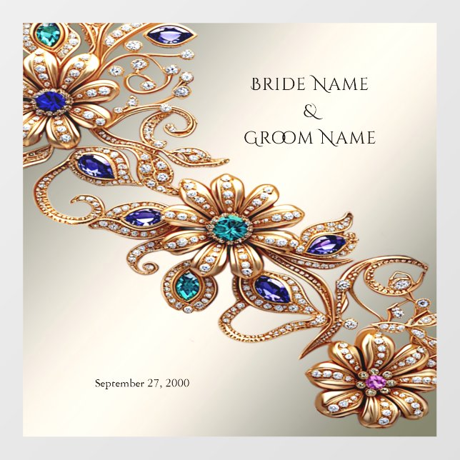Elegant Gold Jewel Flowers Wedding Floor Decal (Front)