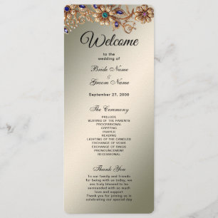 Elegant Gold Jewel Flowers Wedding Program