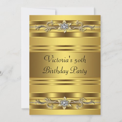 Elegant Gold Jewel Womans Gold 50th Birthday Personalized Invites