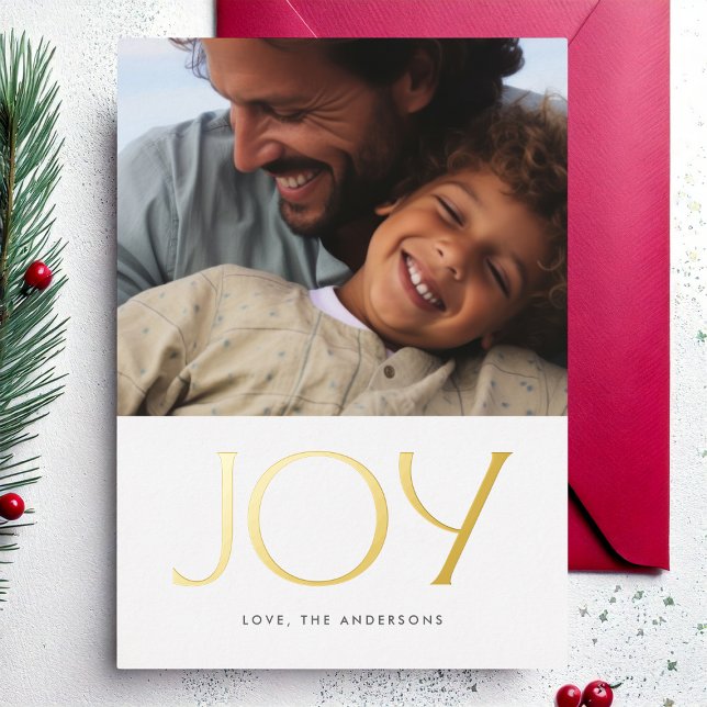 Elegant GOLD JOY Christmas Photo Foil Holiday Card (Creator Uploaded)