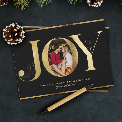 Elegant Gold Joy Couple Newlywed Wedding Holiday Card