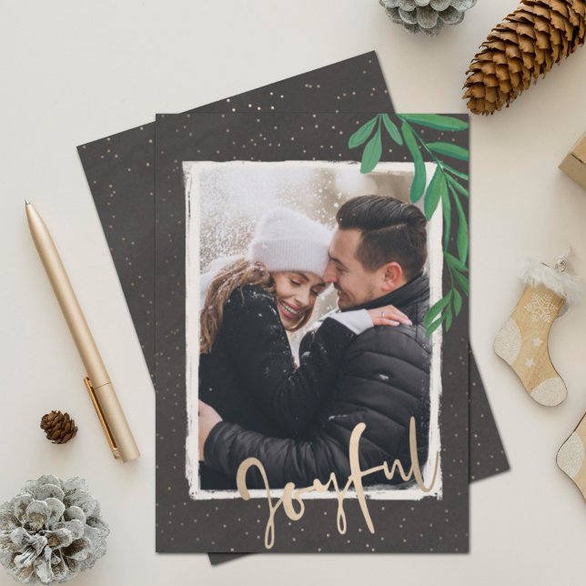 Elegant Gold Joyful Christmas Photo Holiday Card (Creator Uploaded)