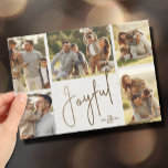 Elegant Gold JOYFUL Multi Photo Christmas Holiday Card<br><div class="desc">Multi photo Christmas holiday cards feature your names and the word Joyful in chic gold lettering on a off white background. Just upload your favorite family photos and add your family personalization on the back. Select Matte for heaviest paper and High Definition for best photo quality.</div>