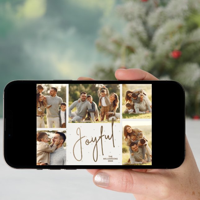 Elegant Gold JOYFUL Multi Photo Christmas Holiday Card (Front Digital)