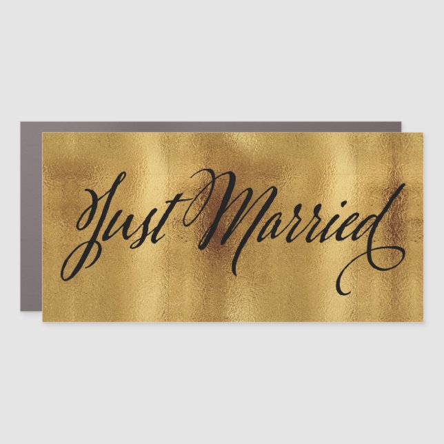 Elegant Gold Just Married Wedding Car Magnet (Front)