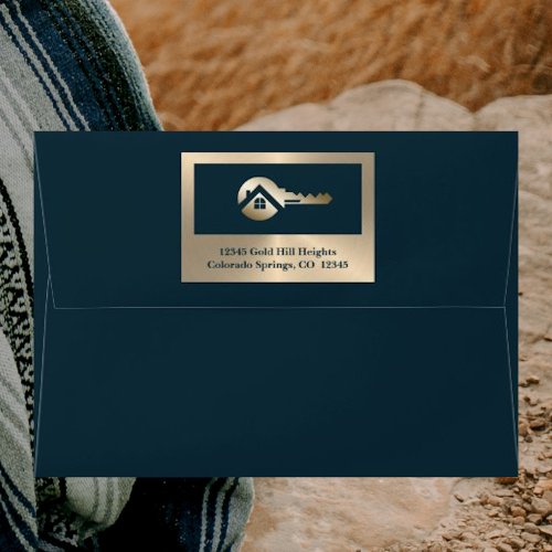 Elegant Gold Key Blue Spruce Realtor A7 Envelope