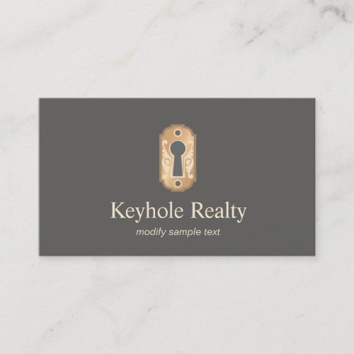 Elegant Gold Key Hole Logo Real Estate Business Card