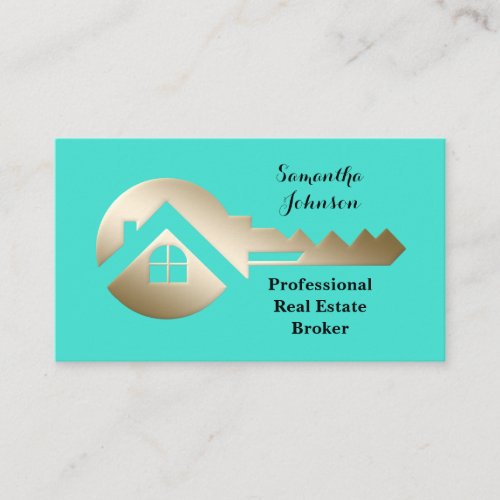 Elegant Gold Key Real Estate Broker Business Card