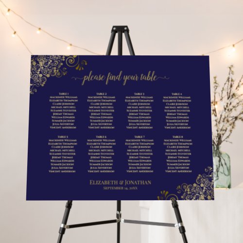 Elegant Gold Lace 8 Table Navy Blue Seating Chart Foam Board