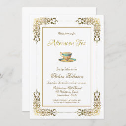 Elegant Gold Lace Afternoon Tea Bridal Shower Invitation | Zazzle