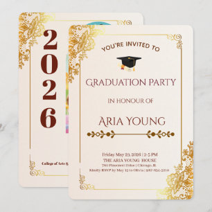 Elegant Gold Lace and Floral Graduation Party  Invitation