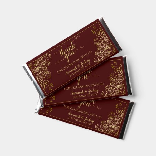 Elegant Gold Lace Auburn Brown Wedding Thank You Hershey Bar Favors