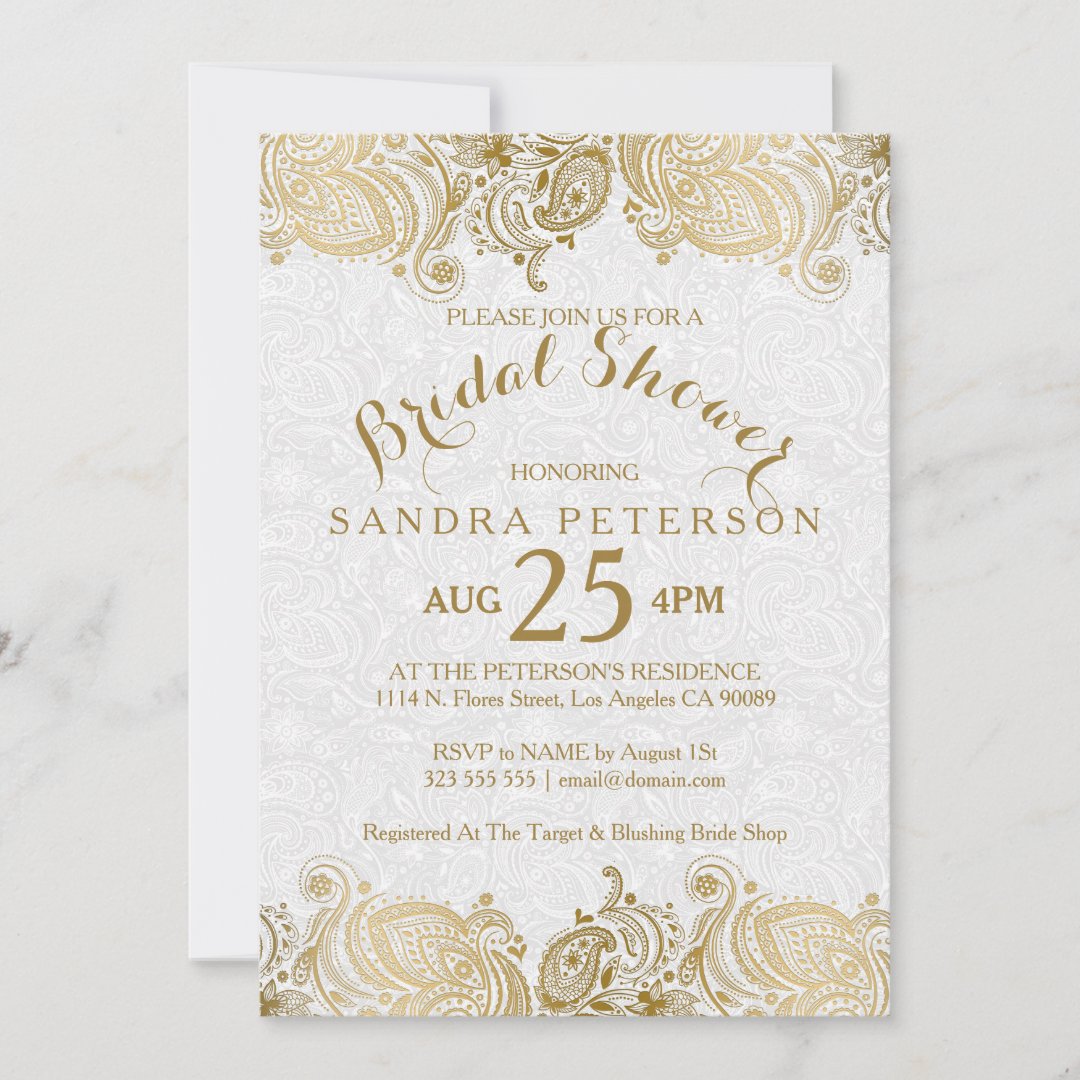 Elegant Gold Lace Bridal Shower Invitation Zazzle