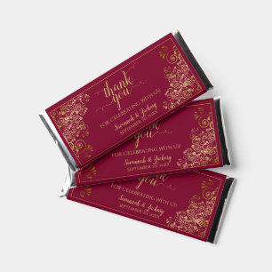 Elegant Gold Lace Burgundy Red Wedding Thank You Hershey Bar Favors