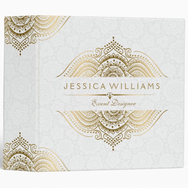 Elegant Gold Lace Circles & Swirls 3 Ring Binder (Front/Spine)