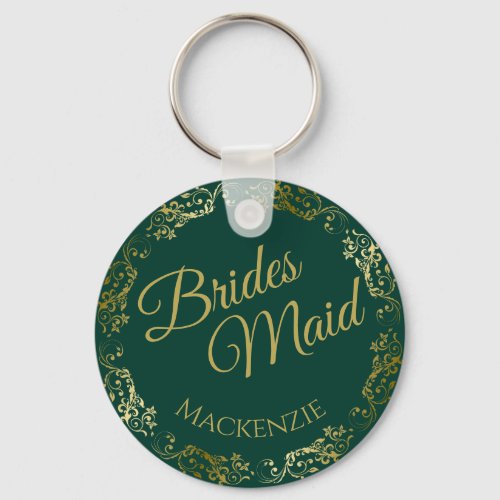 Elegant Gold Lace Emerald Green Bridesmaid Wedding Keychain