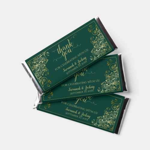 Elegant Gold Lace Emerald Green Wedding Thank You Hershey Bar Favors