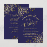 Elegant Gold Lace Filigree on Navy Blue Wedding