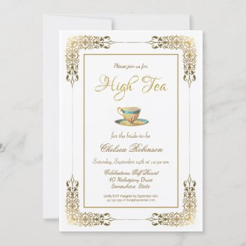 Elegant Gold Lace High Tea Bridal Shower Invitation by Merry_Wrinkle at Zazzle
